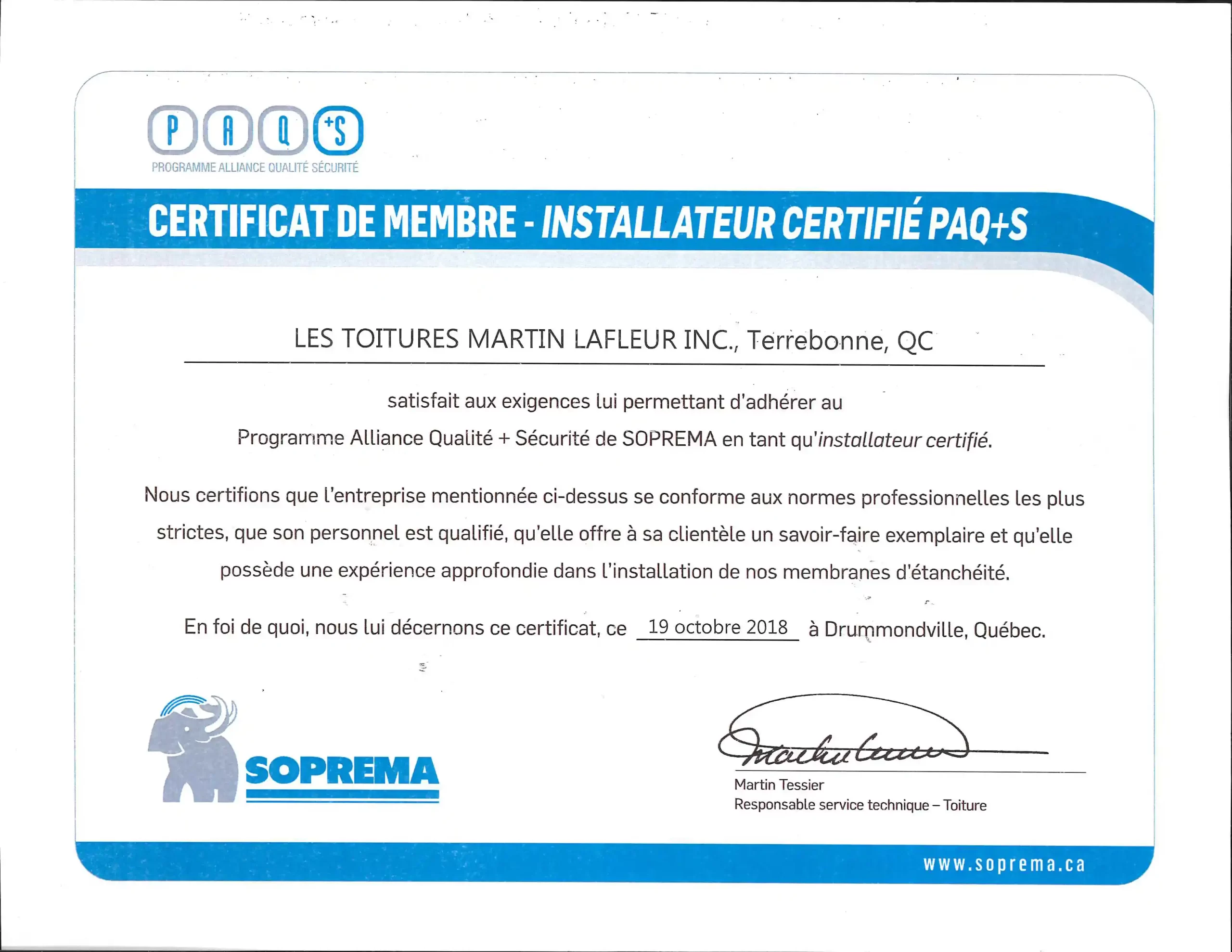 Certificat PAQ+S