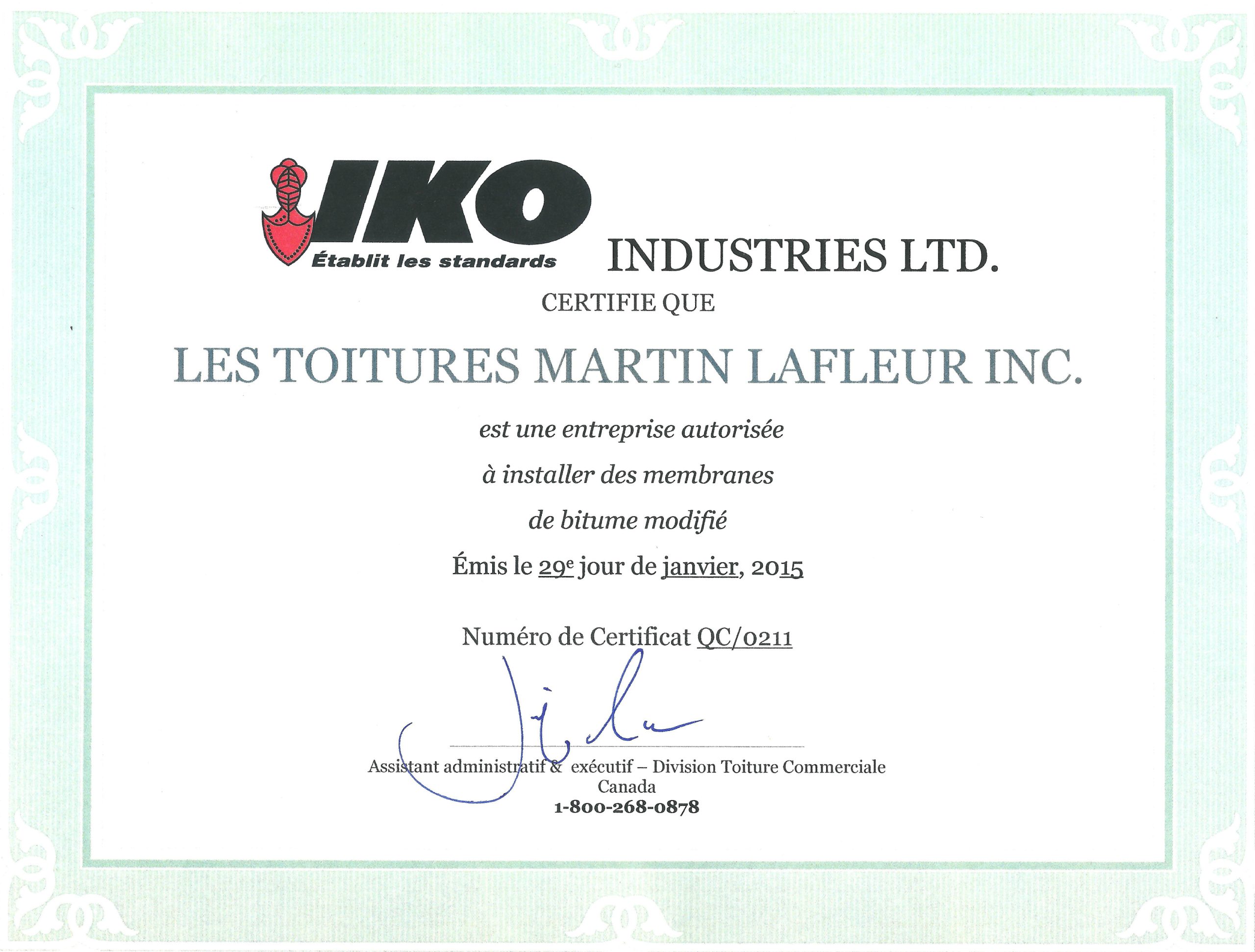 Certification IKO Membrane